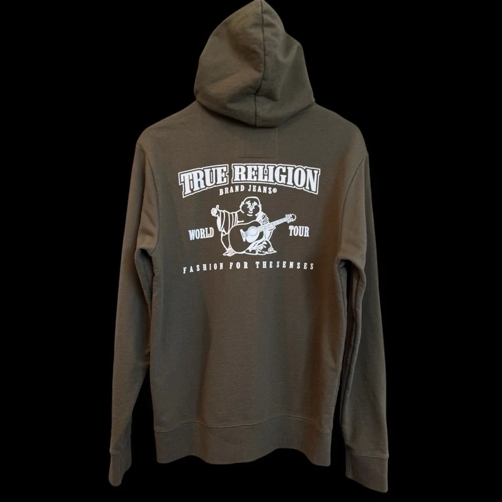 True Religion Men's  Green Buddha Logo Full Zip-Up Hoodie‎ Sweatshirt Large #072